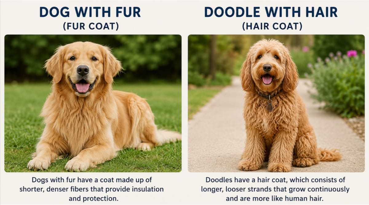 Grooming differences between dog hair and fur.